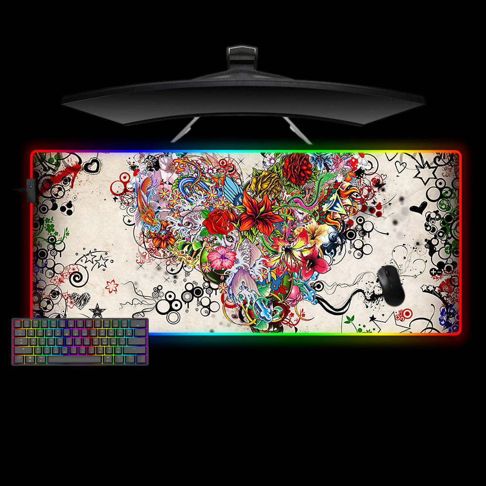 Allleftout Floral Heart Design Rgb Gaming Mouse Pad, Computer Desk Mat
