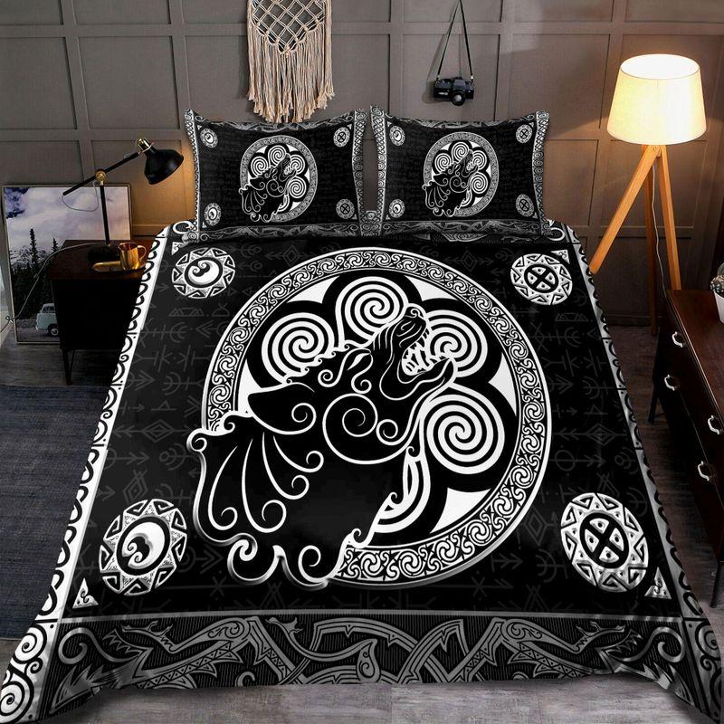 Viking Wolf Sun And Moon All Over Printed Bedding Set Wolf Tribal Lover