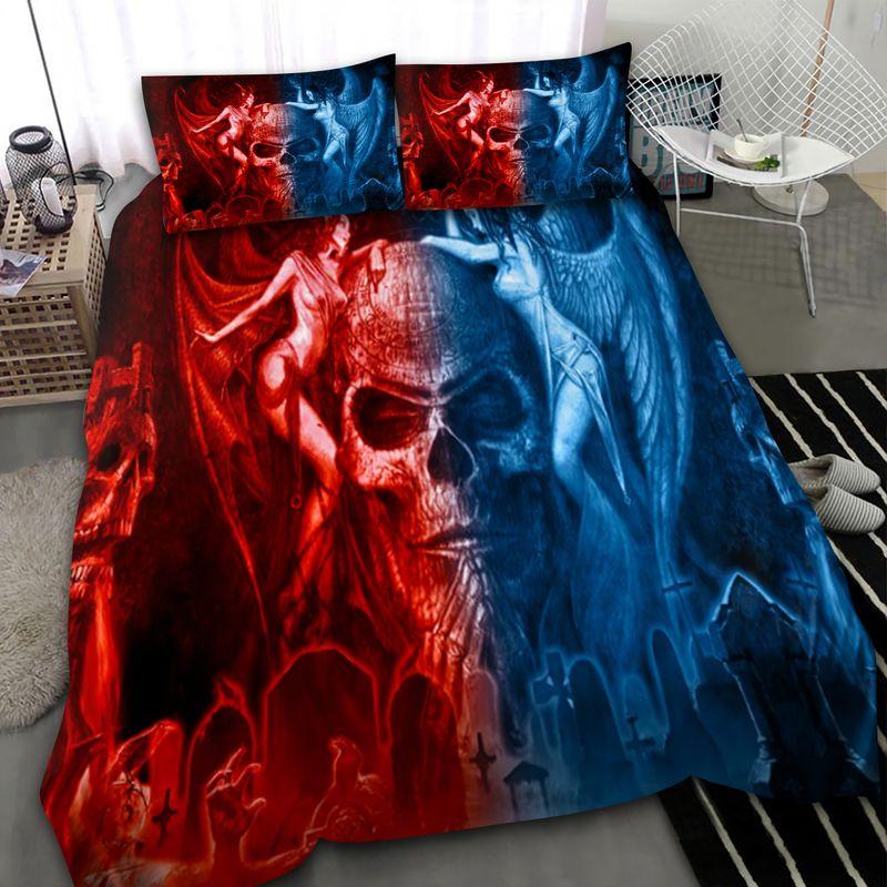 Skull Bedding Set Skull Blue And Red Demon Halloween Gift Idea