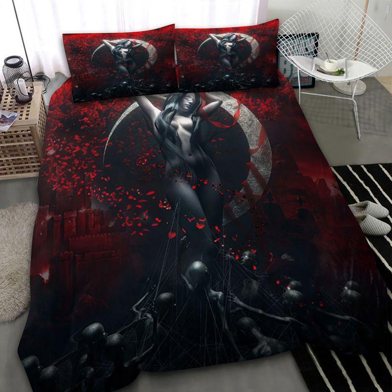 Gothic Girl Skull Bedding Set Halloween Creepy Gift Sexy Girl