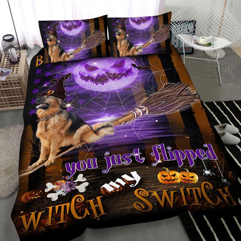 German Shepherd Halloween Bedding Set Purple Moon Night Flippted My Witch Switch