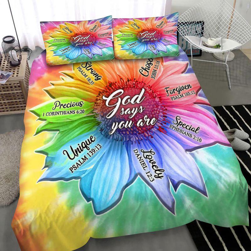 God Says You Are Bedding Set Hippie Tie Dye Sunflower Hippie Bedroom Decor