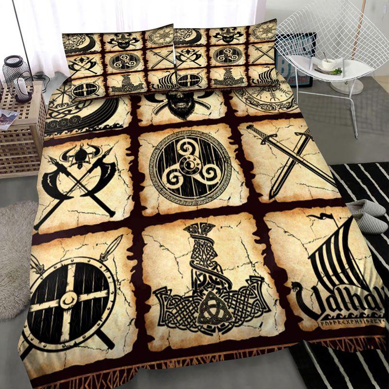 Symbols Of Viking Bedding Set Vintage Viking Viking Lovers Valhalla