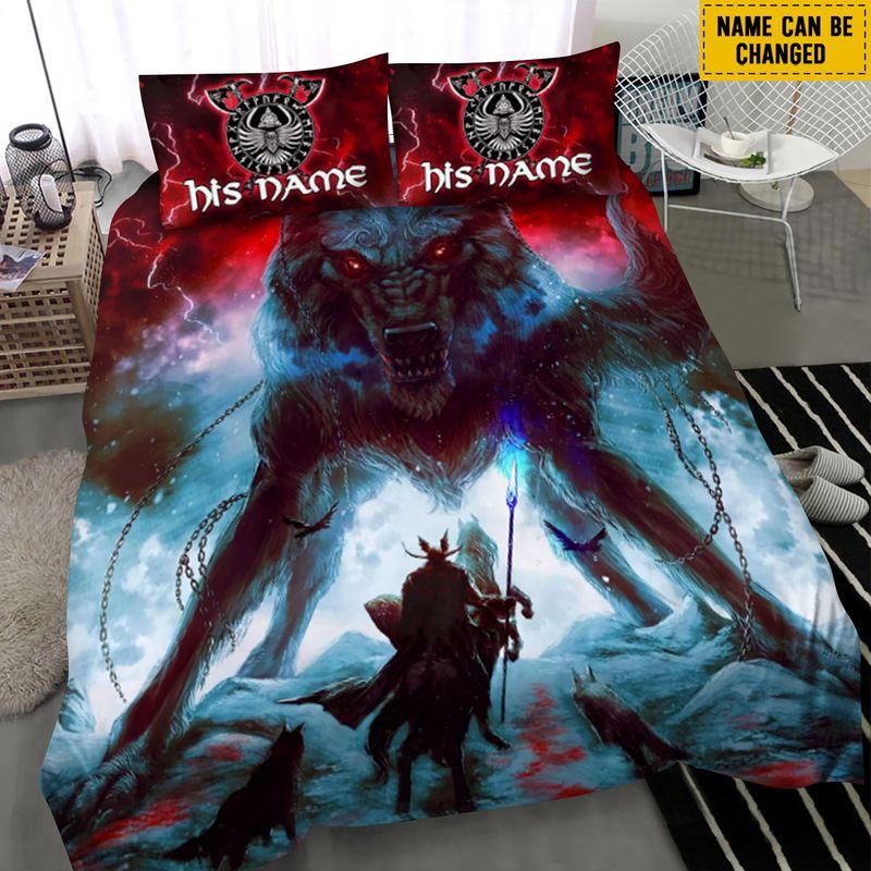 Customize Name Fenrir And Odin Viking Bedding Set Gift For Couple Birthday