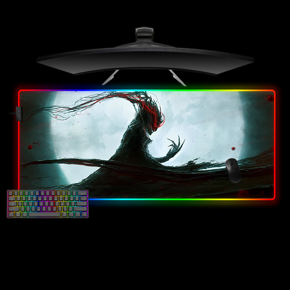 Allleftout Moon Demon Design Rgb Gaming Mouse Pad, Computer Desk Mat