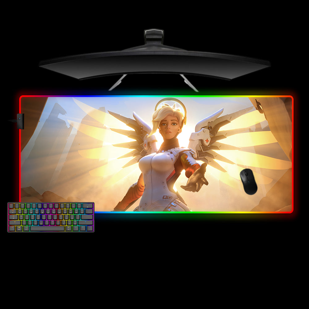 Allleftout Mercy Support Design Rgb Gaming Mouse Pad, Computer Desk Mat