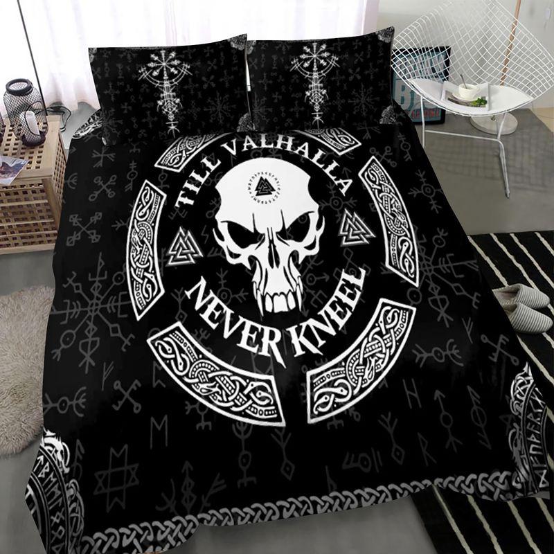 Never Kneel Skull Viking Bedding Set Till Valhalla Never Kneel