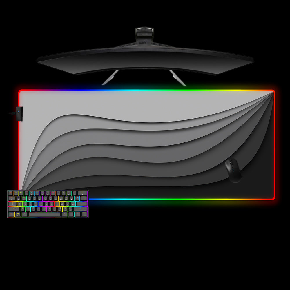 Allleftout Grayscale Waves Design Rgb Gaming Mouse Pad, Computer Desk Mat