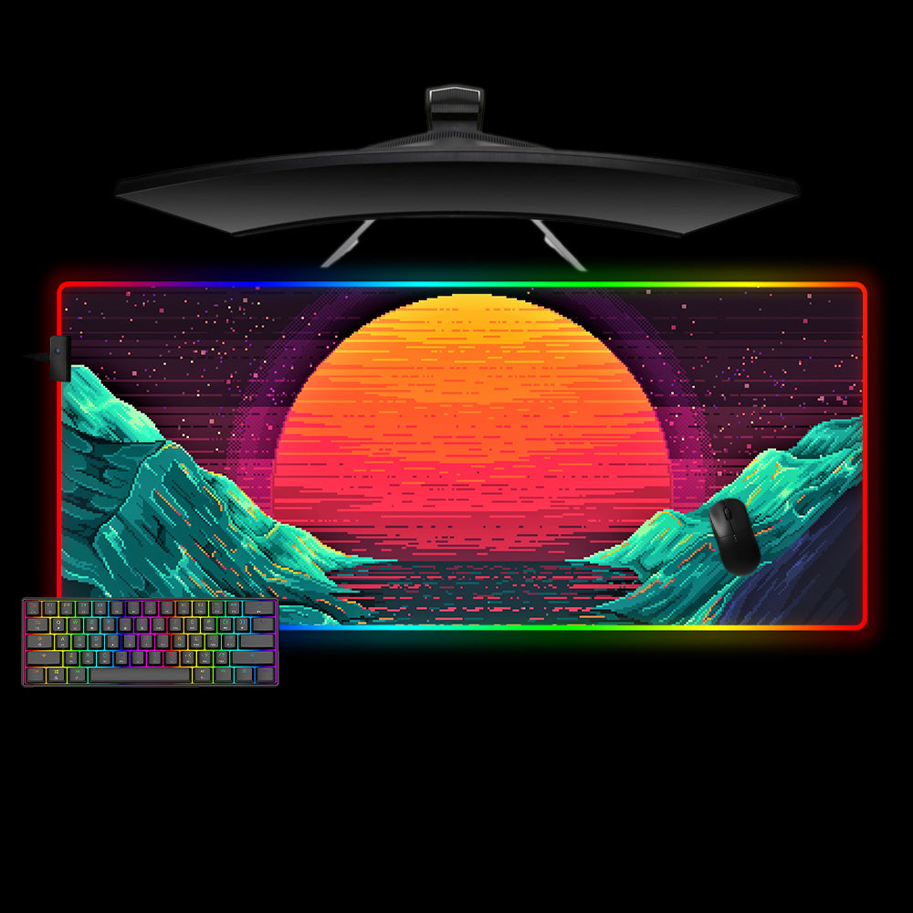 Allleftout Pixel Wave Sun Design Rgb Gaming Mouse Pad, Computer Desk Mat
