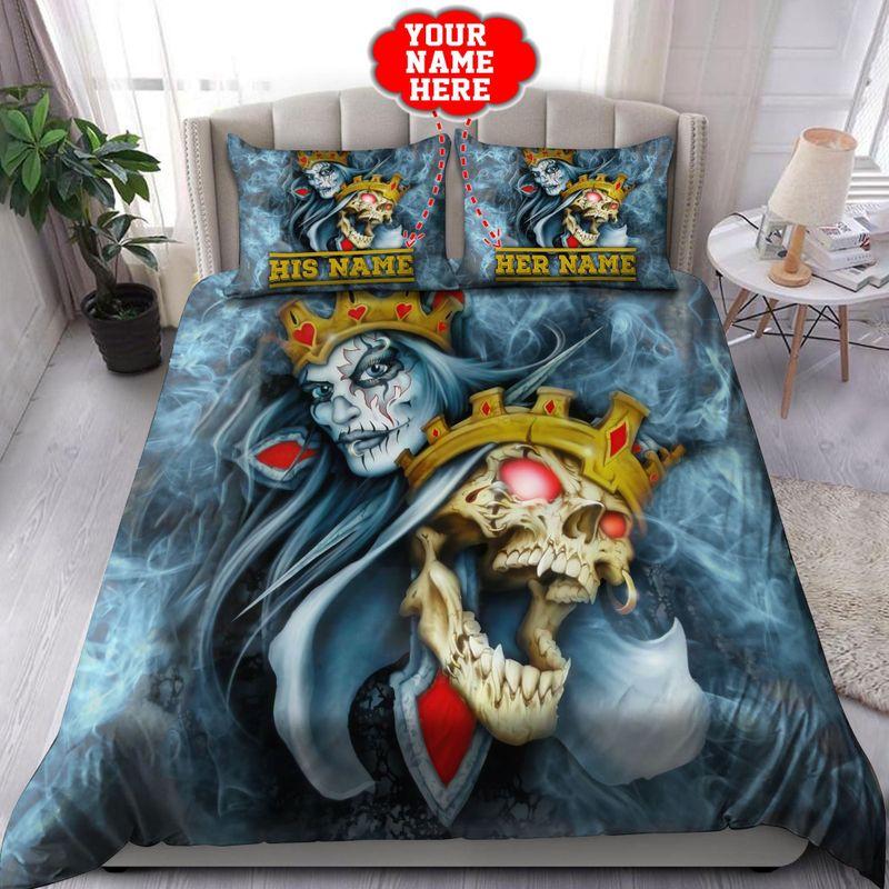 Customize Name King And Queen Skull Bedding Set Day Of The Dead Skull Couple
