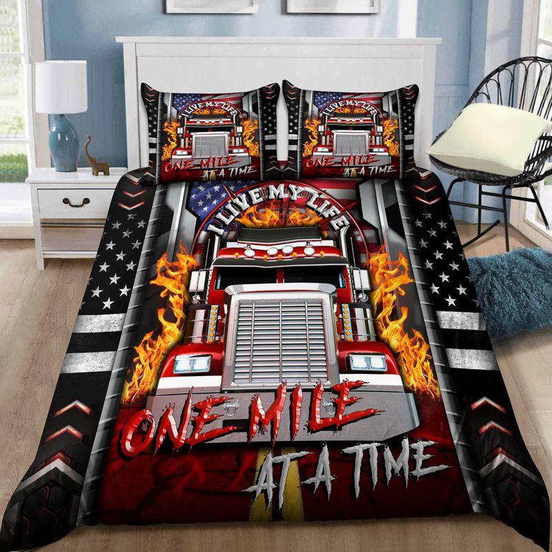 Trucker Bedding Set I Live My Life One Mile At A Time Truck Driver Gift