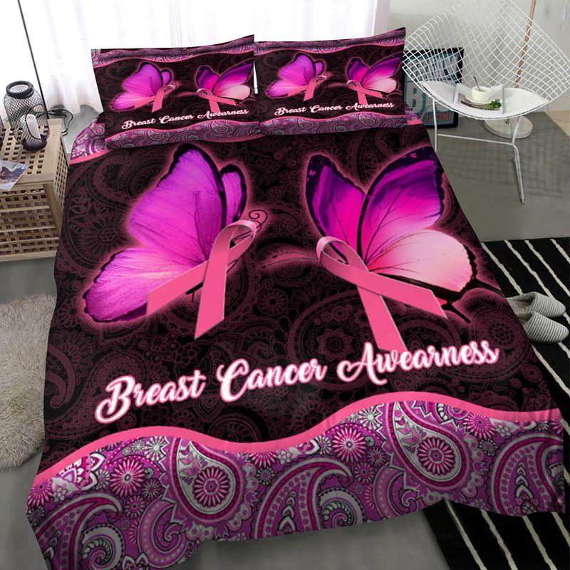 Breast Cancer Awearness Bedding Set Butterfly Paisley Mandala Pattern