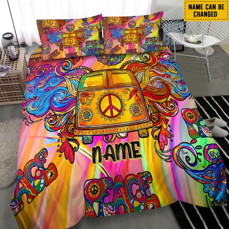 Custom Name Hippie Bedding Set Hippie Bus Hippie Peace Hippie Gift