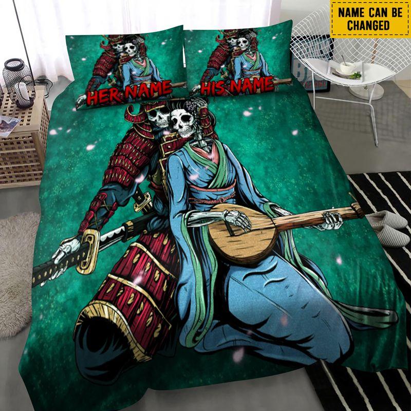 Customize Name Day Of The Dead Bedding Set Chinese Style Couple