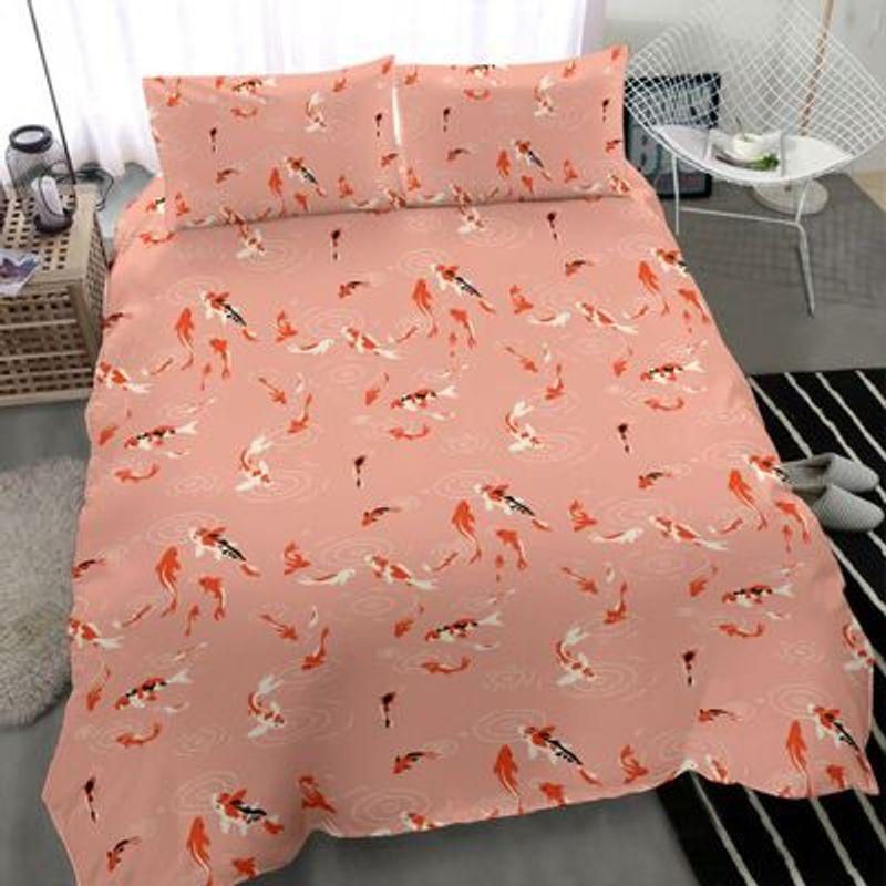 Japanese Koi Fish Bedding Set Pink Background Koi Fish Spring Lover