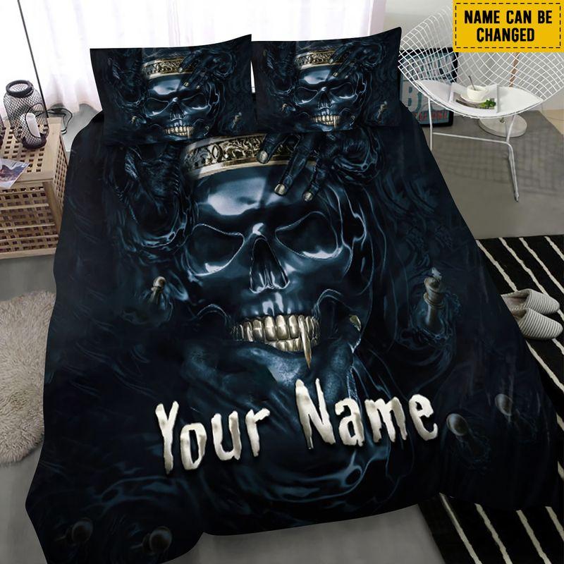 Customize Name King Skull Bedding Set Skull Print Halloween Son Gift
