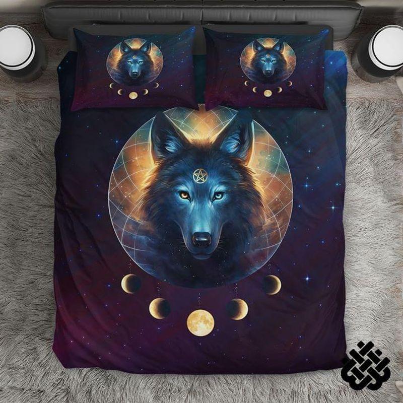 Native Wolf Moon Phase Galaxi Pattern Native American Day For Wolf Lovers Bedroom Decor
