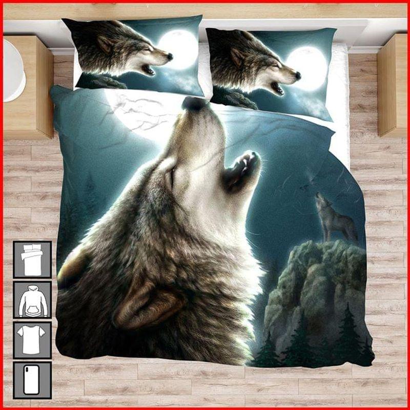 Howling Wolf Moon Jungle Forest Bedding Set Spirit Of Hunter Wolves Lover