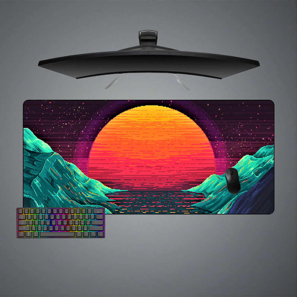 Allleftout Pixel Wave Sun Design Gaming Mouse Pad, Computer Desk Mat