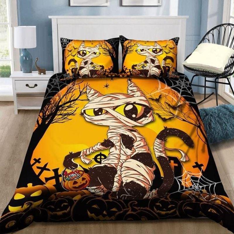 Mummy Black Cat Halloween Bedding Set Zombie Cat Lover Halloweenmowe