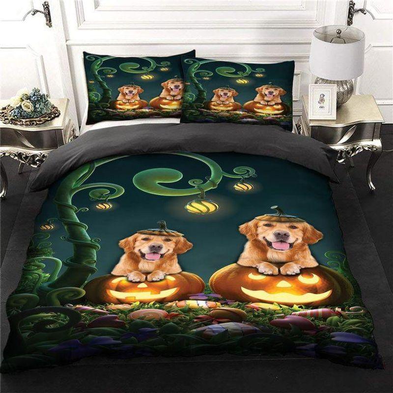 Golden Retriever Couple Pumpkin Halloween Bedding Set Golden Retriever Fans