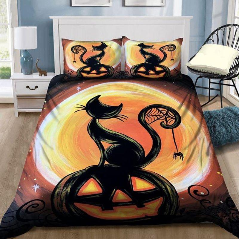 Black Cat Standing On Head Pumpkin Drawing Art Full Moon Cat