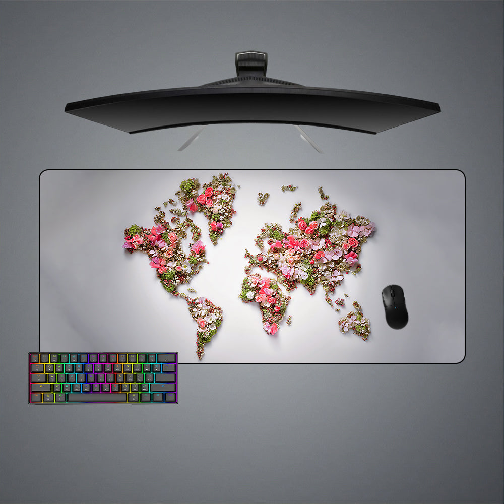 Allleftout Flower World Map Design Gaming Mouse Pad, Computer Desk Mat
