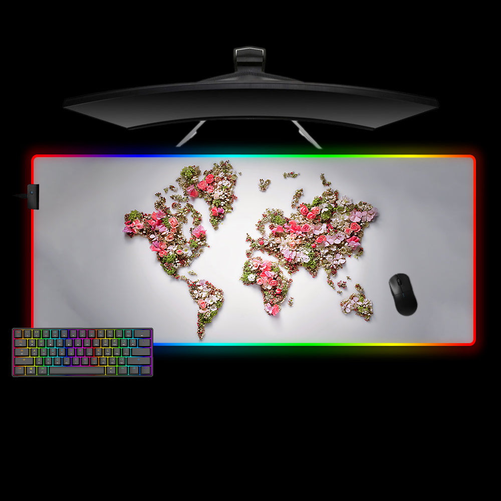 Allleftout Flower World Map Design Rgb Gaming Mouse Pad, Computer Desk Mat