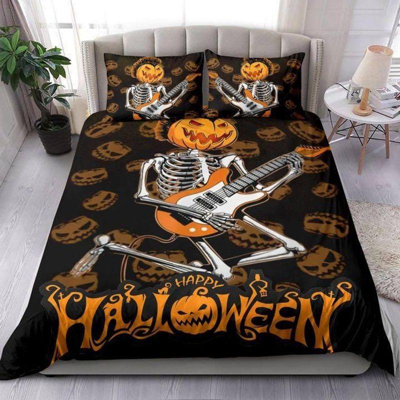 Guitar Skeleton Halloween Bedding Set Skeleton Holiday Pumpkin Decor