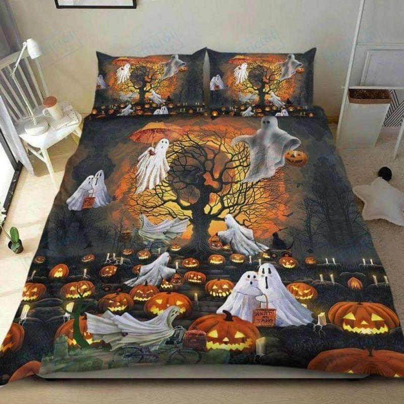 Halloween Trick Or Treat Bedding Set Ghost Pumpkin Tree Halloween Gift