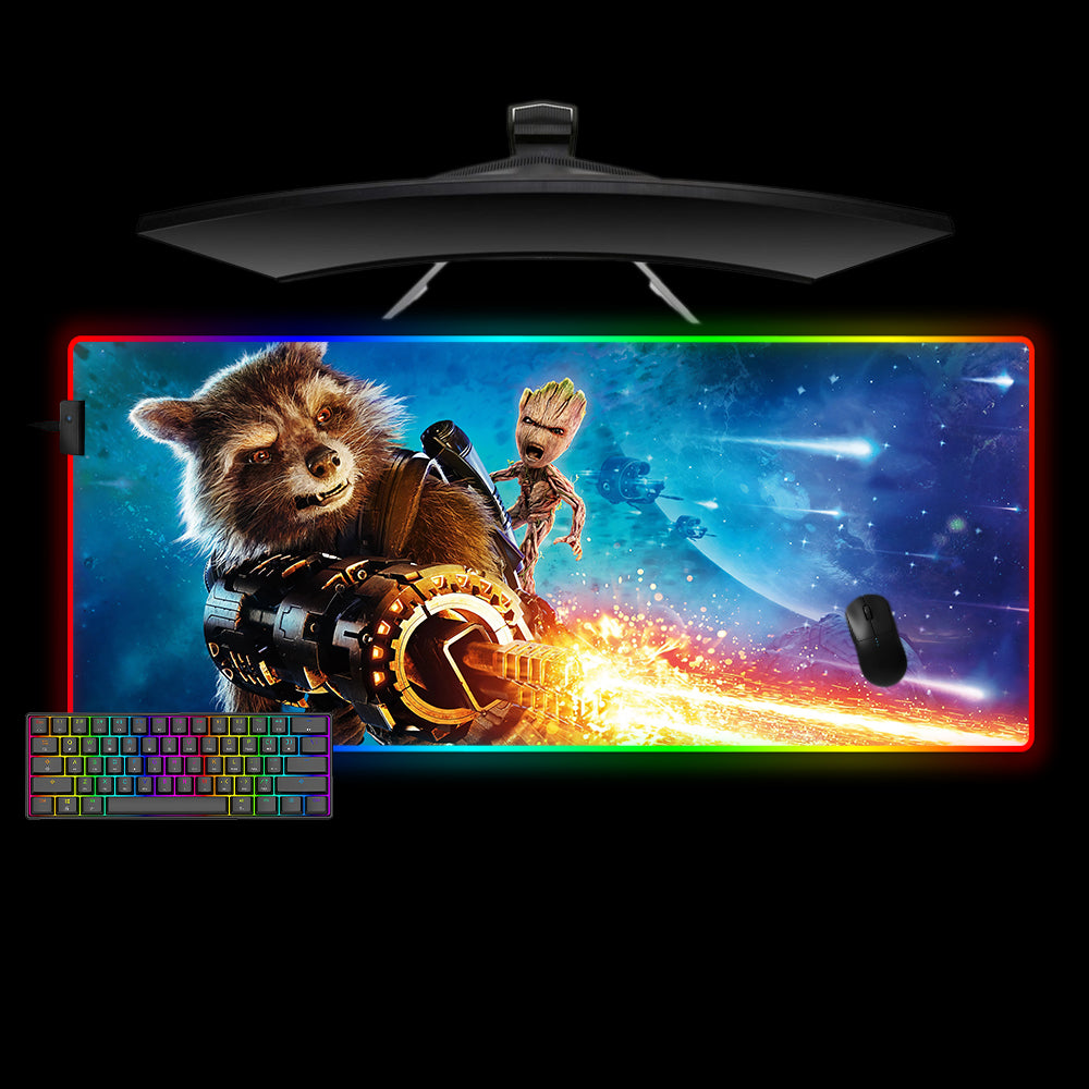 Allleftout Rocket And Groot Fire Design Rgb Gaming Mouse Pad, Computer Desk Mat