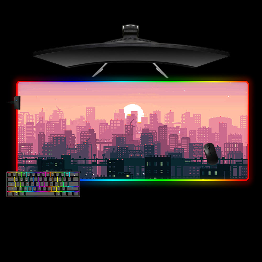 Allleftout Pixel Art Cityscape Design M-Xxl Size Rgb Gaming Mouse Pad, Computer Desk Mat