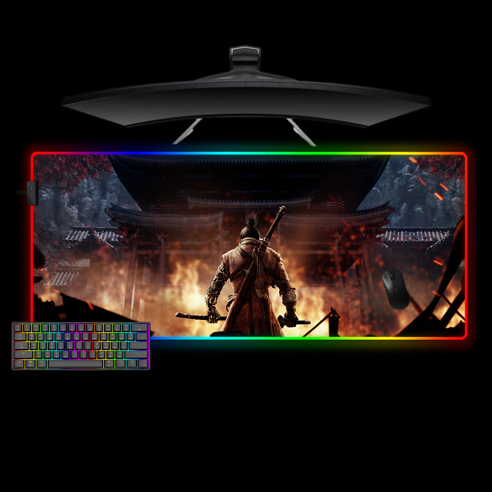 Allleftout Sekiro Flames Design M-Xxl Size Rgb Gaming Mouse Pad, Computer Desk Mat