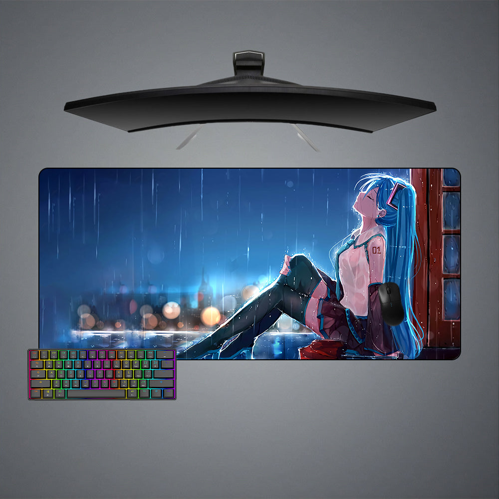 Allleftout Miku Rain Design M-Xxl Size Gaming Mouse Pad, Computer Desk Mat