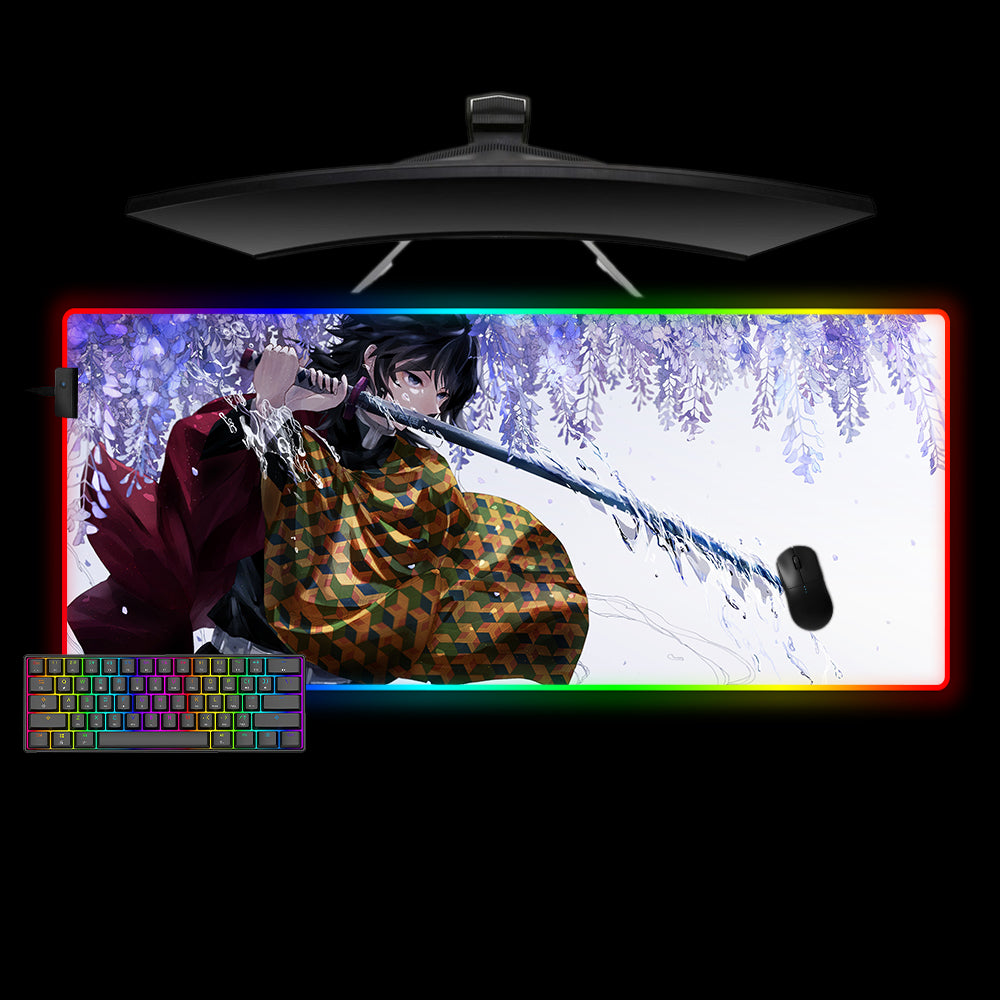 Allleftout Demon Slayer Giyu Water Design M-Xxl Size Rgb Gaming Mouse Pad, Computer Desk Mat