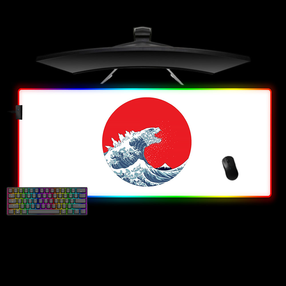 Allleftout Godzilla Wave Design M-Xxl Size Rgb Gaming Mouse Pad, Computer Desk Mat