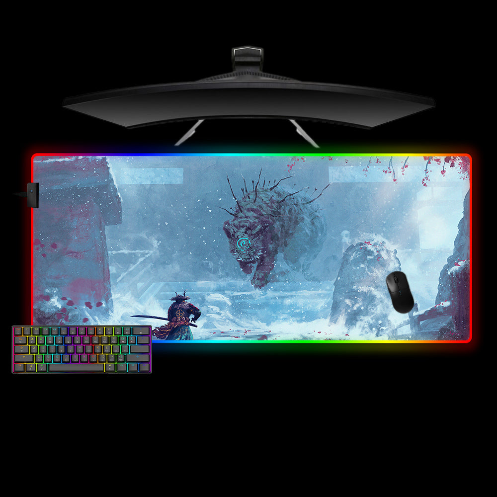 Allleftout Samurai Versus Creature Design M-Xxl Size Rgb Gaming Mouse Pad, Computer Desk Mat