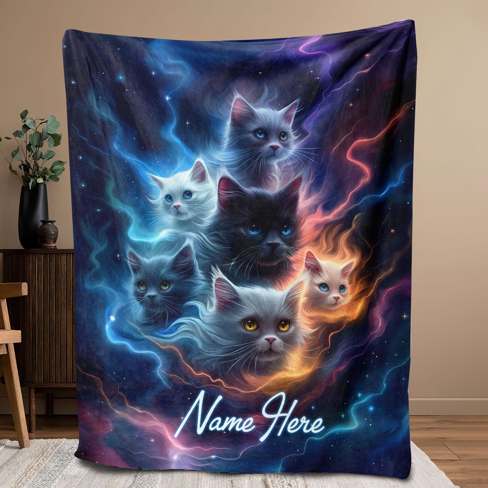 Petmytshirt Cat Blanket Cats Lighting Blanket Custom Name Soft Cozy Sherpa Fleece Throw Blankets