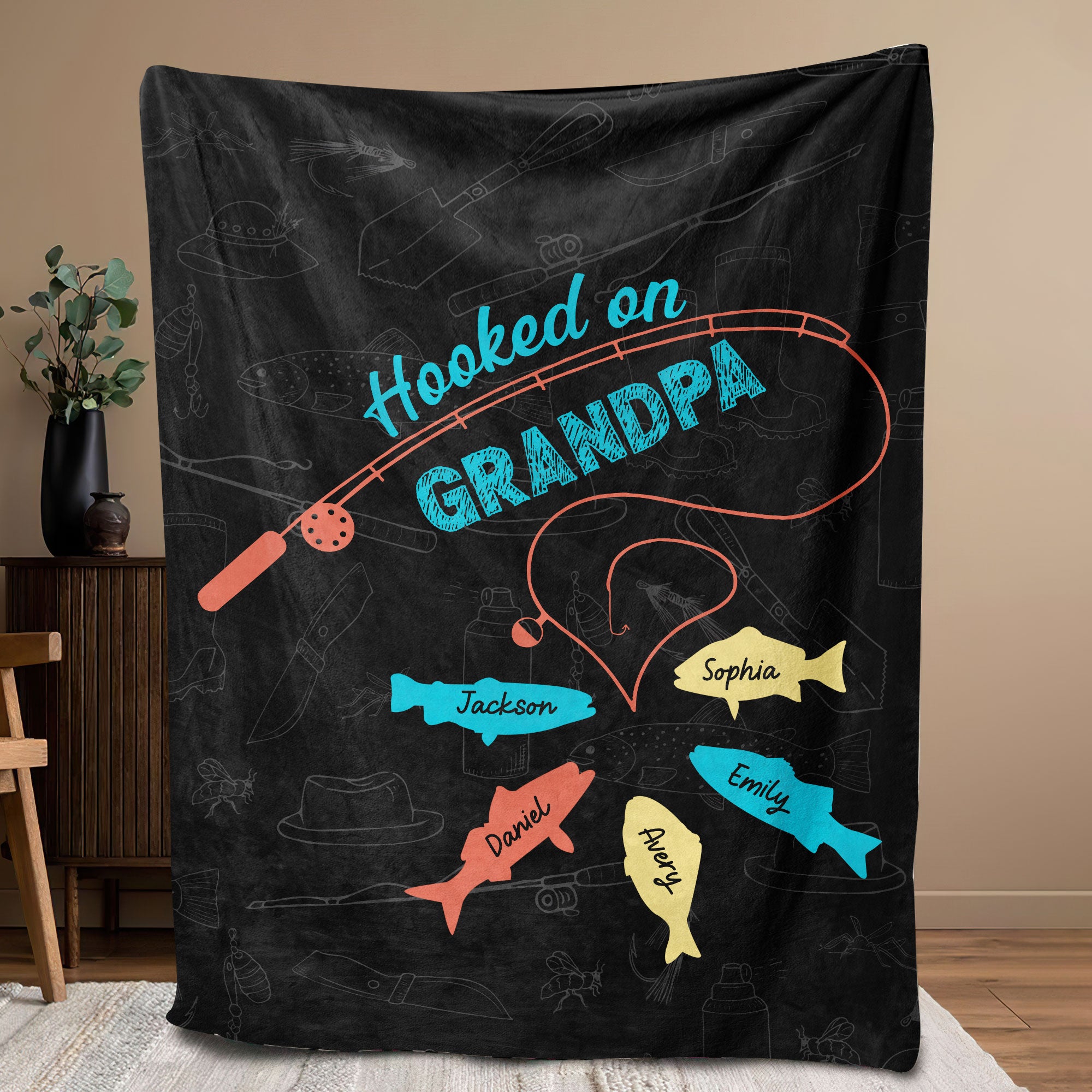 Petmytshirt Fishing Dad Blanket Hooked On Daddy BlanketGift for Dad Mom Grandpa Husband