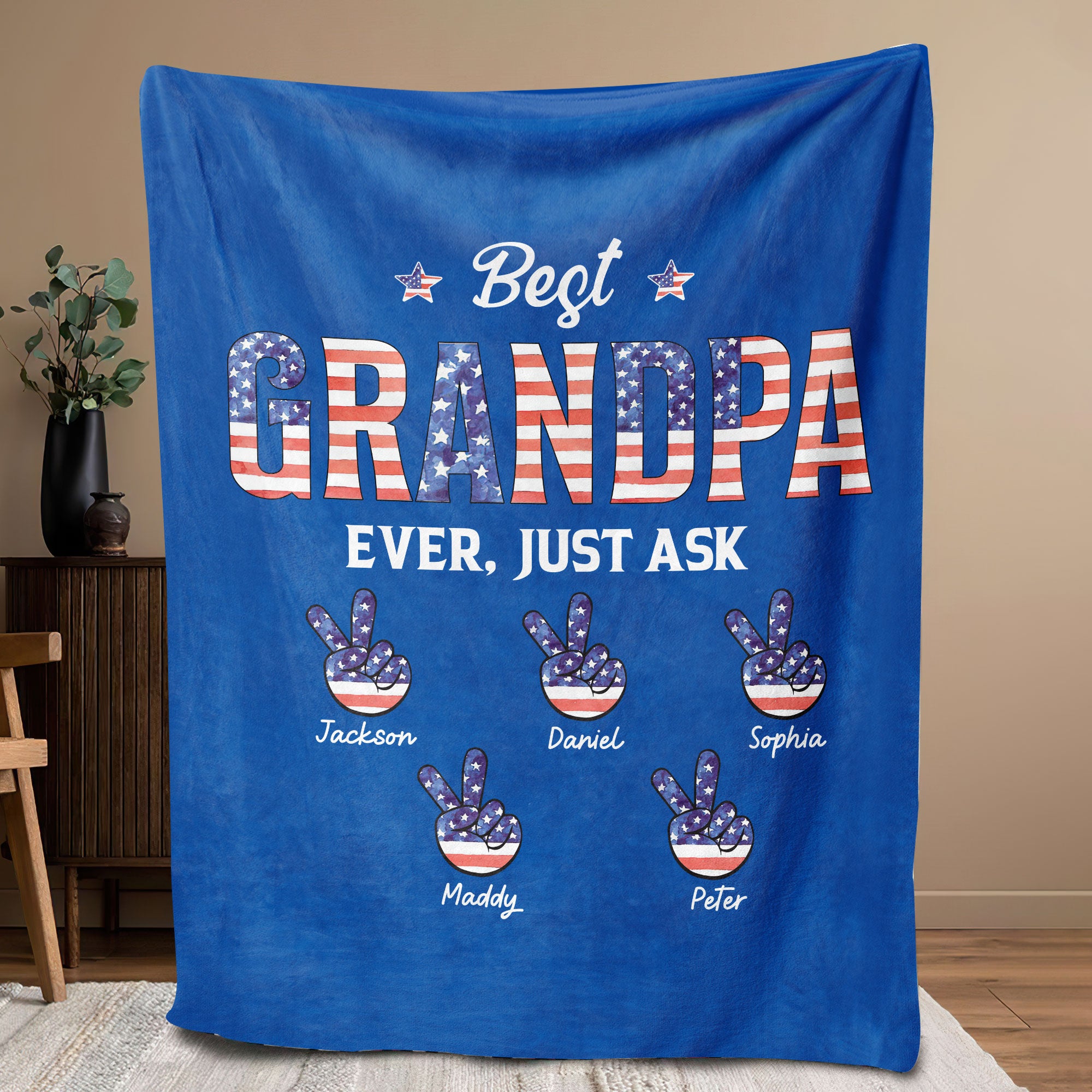 Best Dad Ever 4th Of July Blanket Custom Kids Names Soft Cozy Sherpa Fleece Throw Blanket