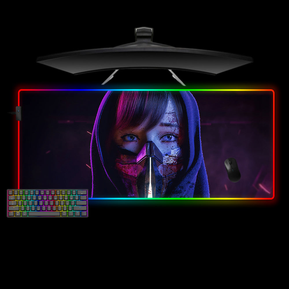 Allleftout Bloody Masked Girl Design M-Xxl Size Rgb Gaming Mouse Pad, Computer Desk Mat