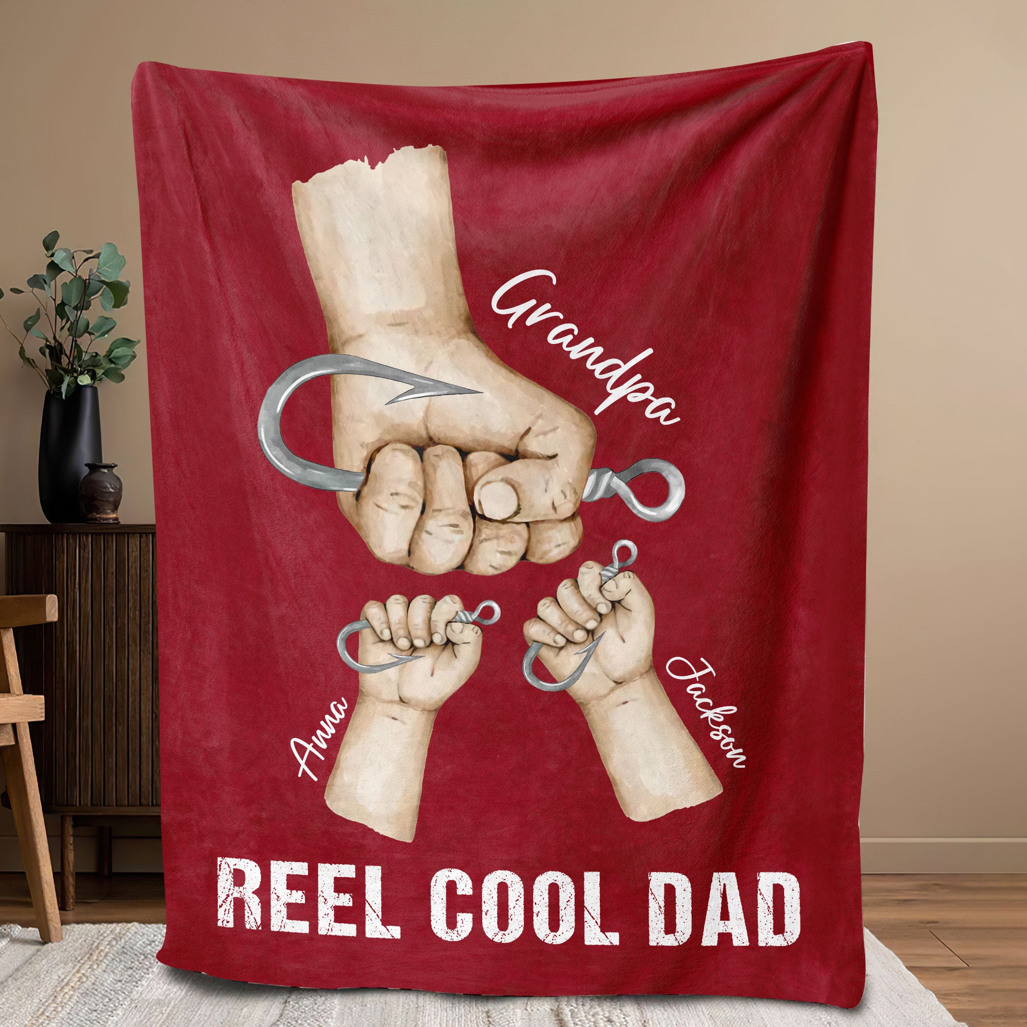 Petmytshirt Fishing Dad Blanket Reel Cool Papa Custom Soft Cozy Sherpa Fleece Throw Blanket Grandpa