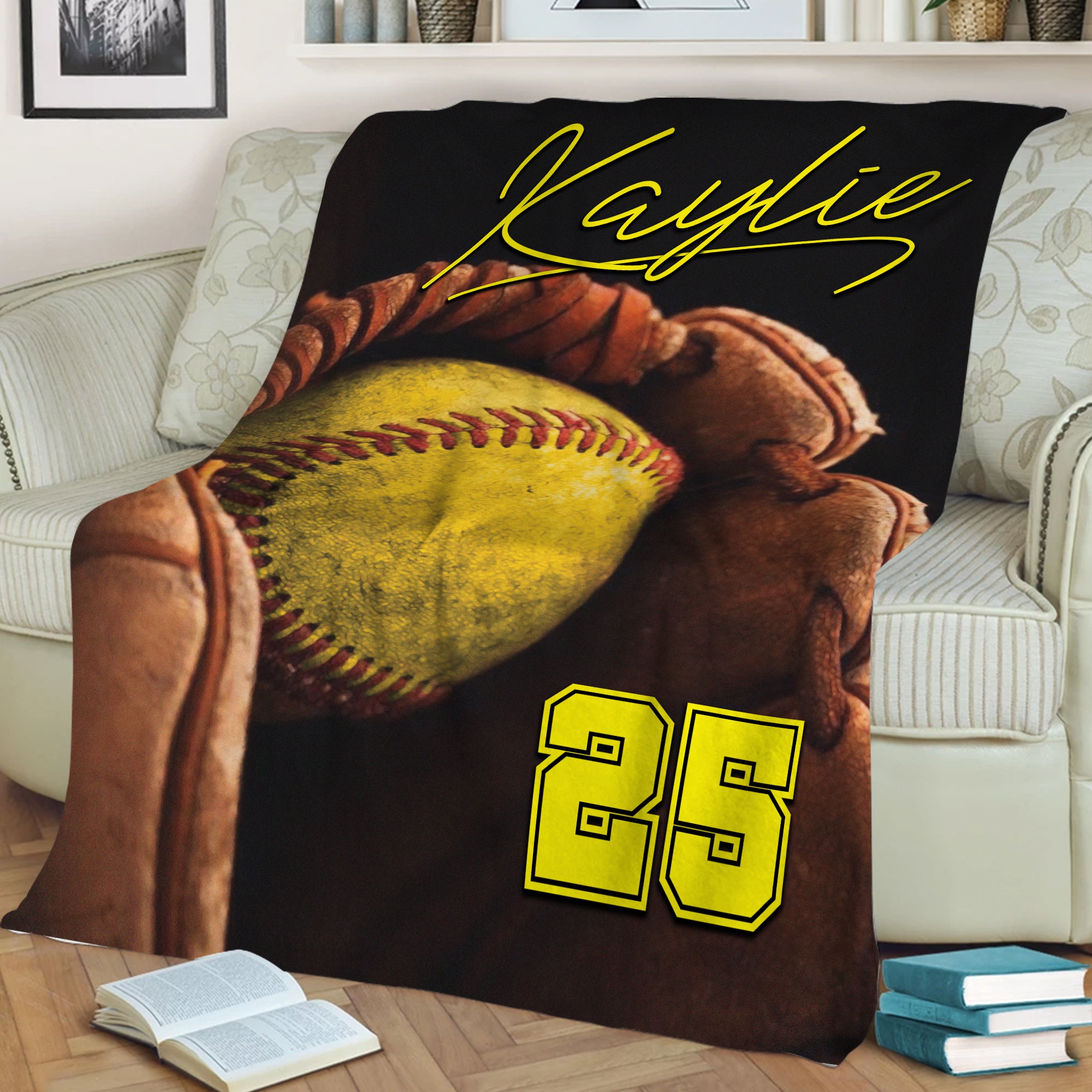 Petmytshirt Softball Blanket Custom Name Number Soft Cozy Sherpa Fleece Throw Blanket