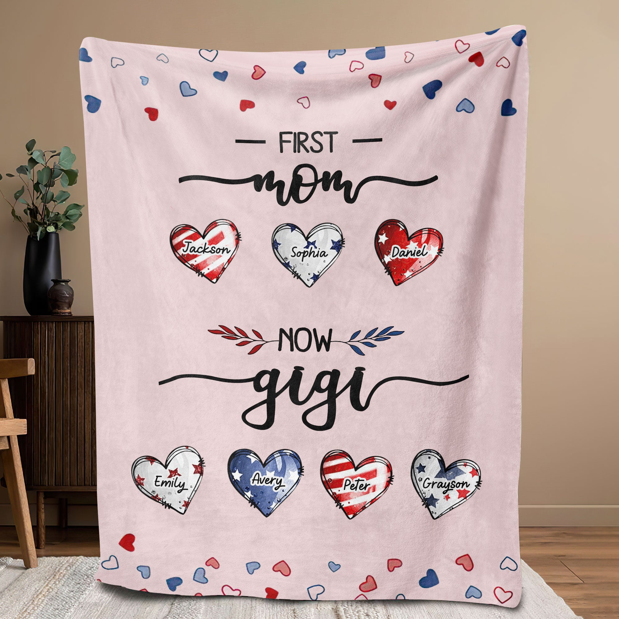 Petmytshirt Grandma 4th Of July Blanket First Mom Now Grandma Blanket Custom Kids Name Guitar Soft Cozy Sherpa Fleece Throw Blanket
