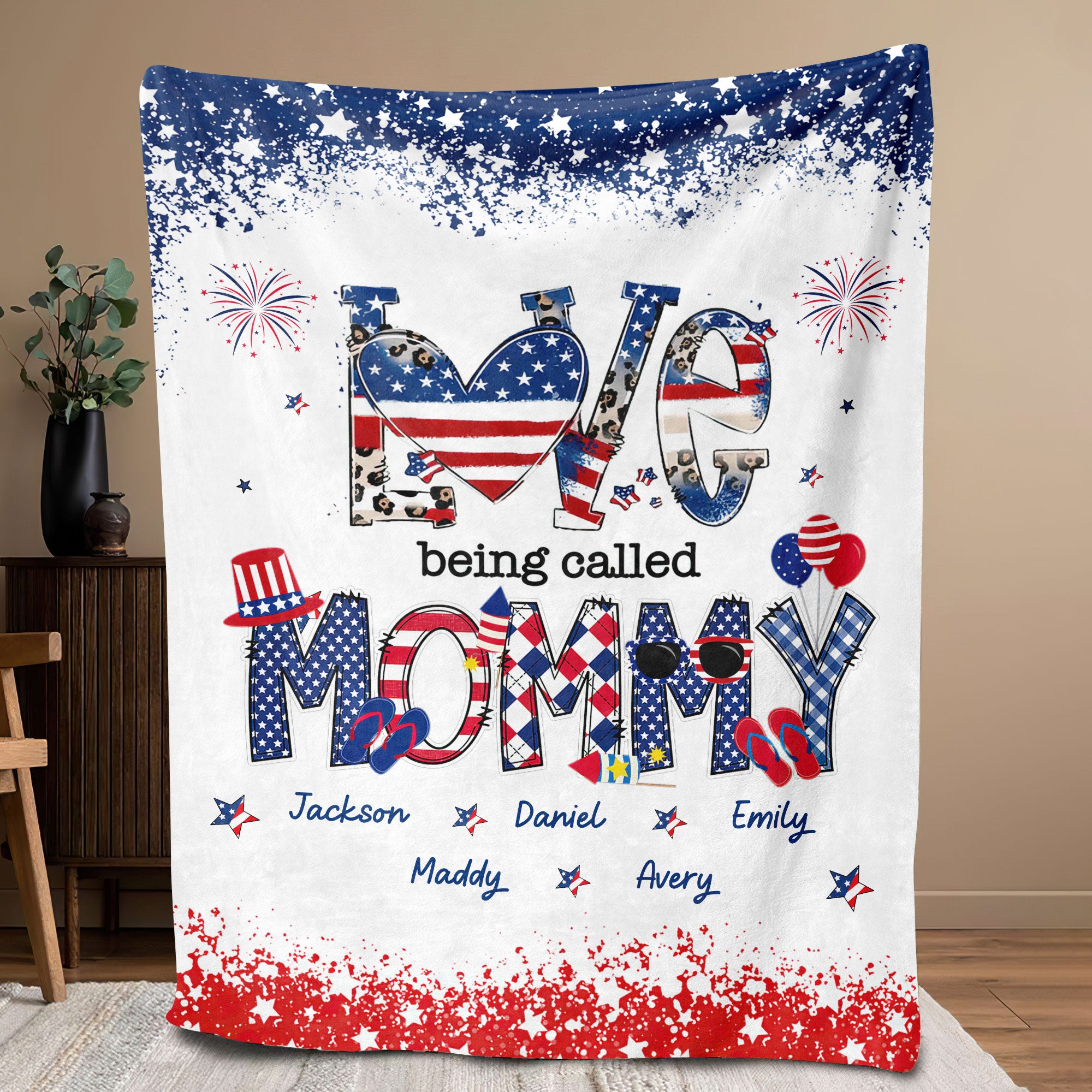 Petmytshirt Grandma 4th Of July Blanket Love Being Called Mom Blanket Custom Kids Name Guitar Soft Cozy Sherpa Fleece Throw Blanket