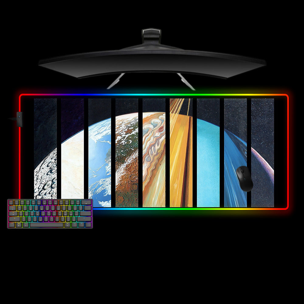 Allleftout Solar System Illustration Design M-Xxl Size Rgb Gaming Mouse Pad, Computer Desk Mat