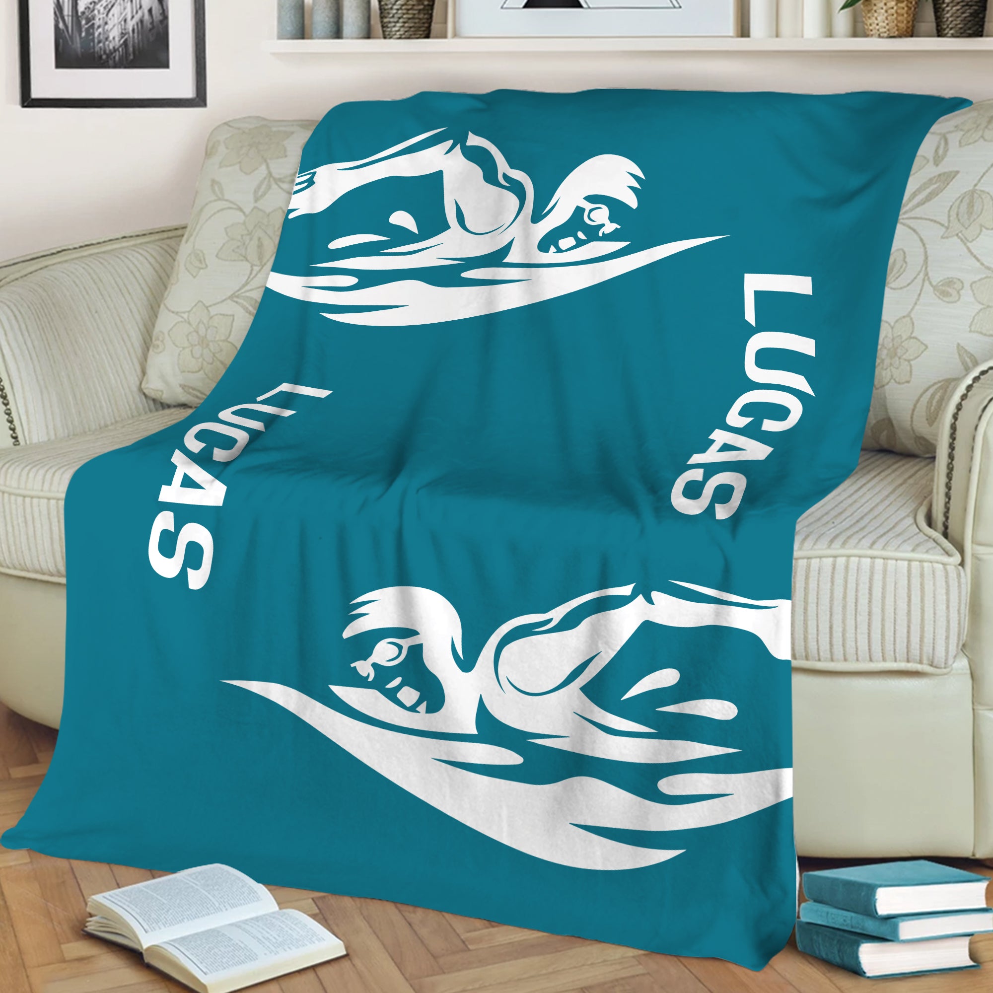 Petmytshirt Swimming Blanket Custom Name Soft Cozy Sherpa Fleece Throw Blankets