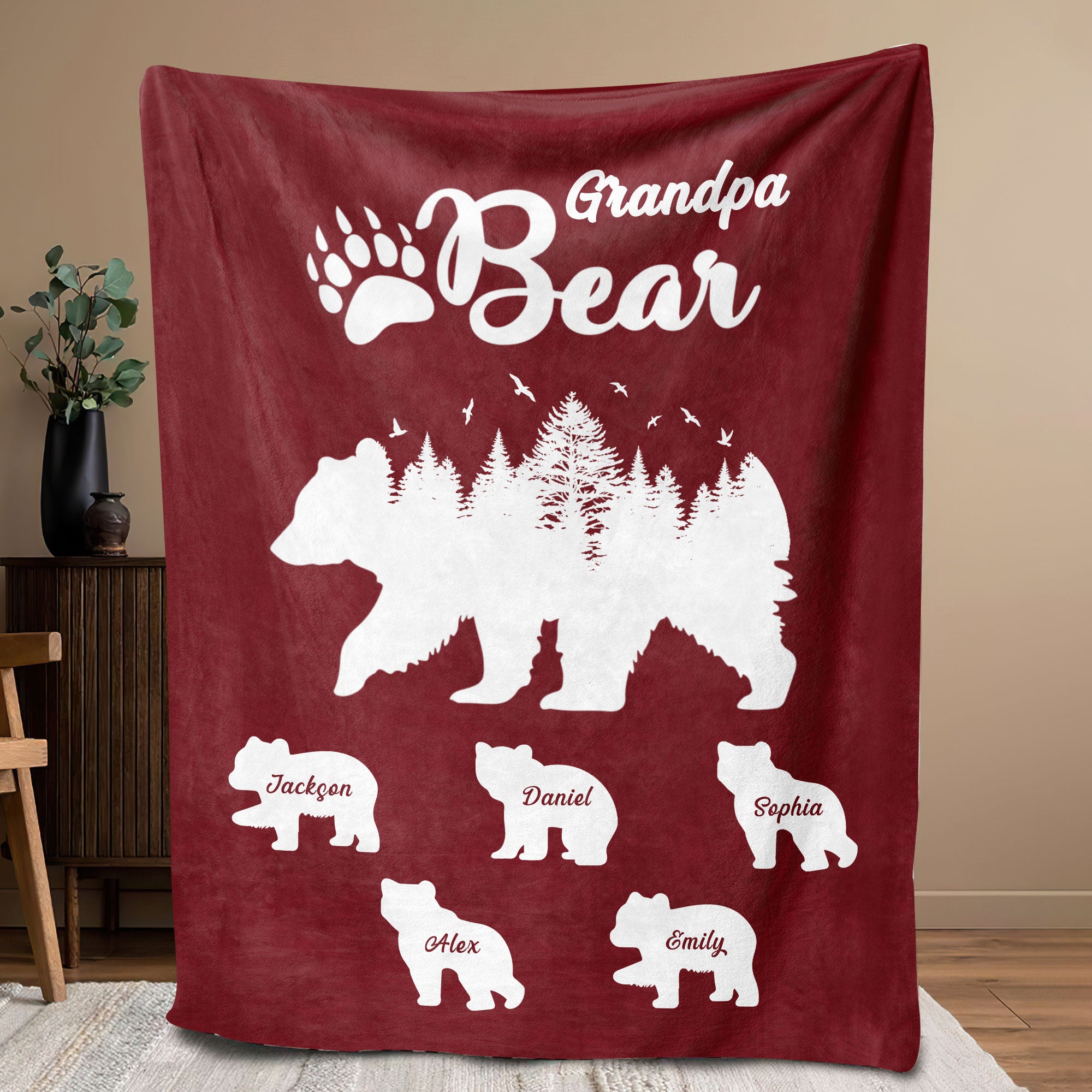 Petmytshirt Papa Bear Blanket Daddy Blanket Custom Kids Names Soft Cozy Sherpa Fleece Throw Blanket