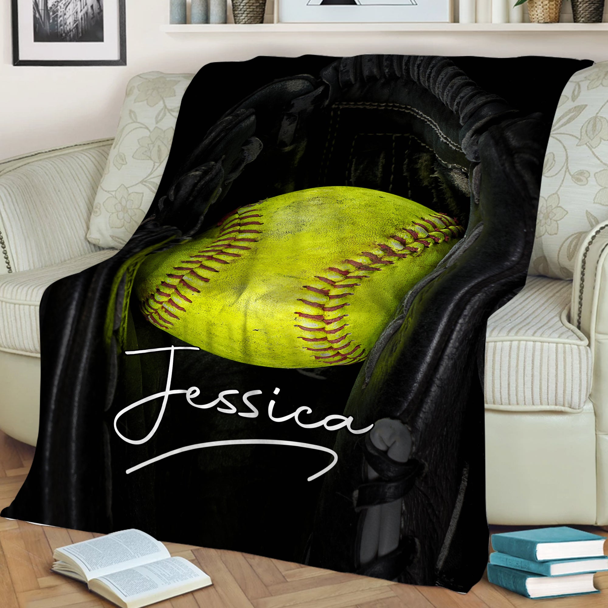 Petmytshirt Softball Blanket Custom Name Soft Cozy Sherpa Fleece Throw Blanket