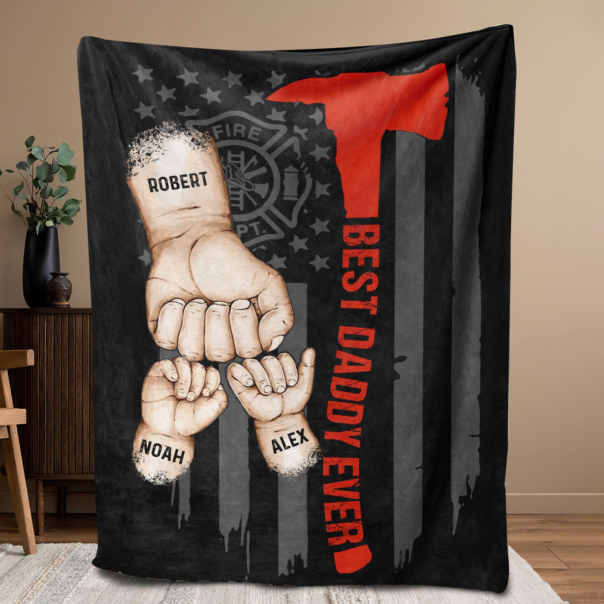Petmytshirt Firefighter Blanket Dad Fist Bump Blanket Fireman